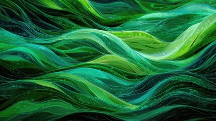 Flowing green abstract waves glass texture motion