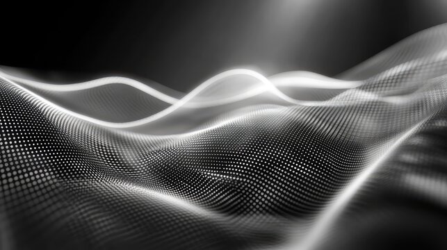 Digital wave surface displaying flowing data points