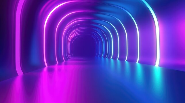Abstract neon light tunnel creating futuristic portal effect