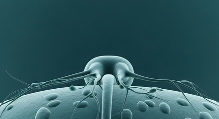 Central nervous system anatomy, Detailed 3D Render of Cell Structure on a Surface in Teal Hue