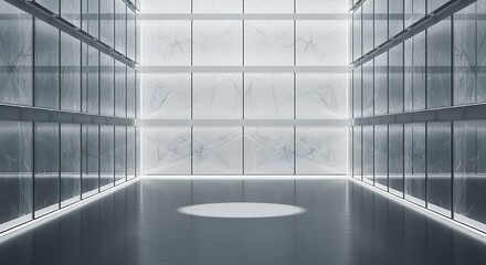 Futuristic laboratory with glowing walls and clean reflective floor