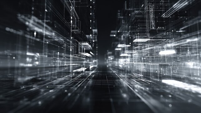 Digital information streaming through abstract futuristic city network - Powered by Adobe