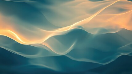 Flowing abstract wave lines with glowing orange light