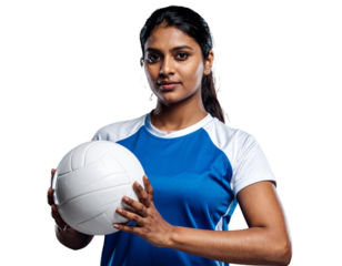 Sporty Female Volleyball Player Portrait with Ball PNG
