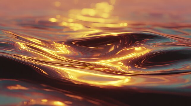 Liquid metal glowing creating abstract golden waves - Powered by Adobe