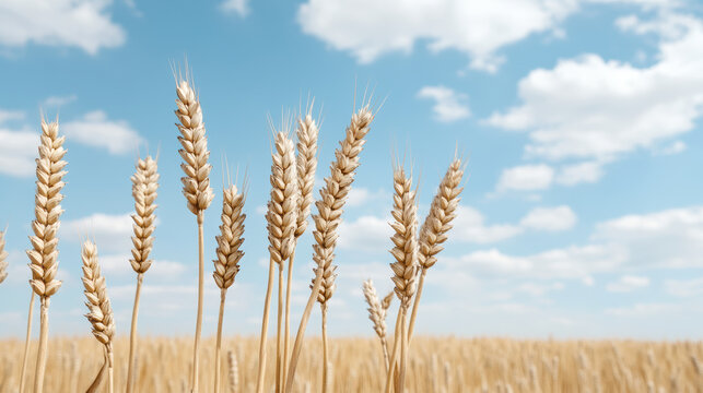Wheat head golden wheat cereal crop wheat field blue sky cloud stalk ear harvest agriculture