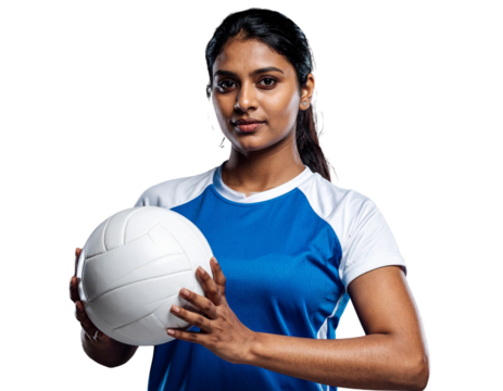 Sporty Female Volleyball Player Portrait with Ball PNG