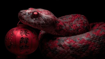 chinese new year 2025 a snake with a traditional red oriental lantern