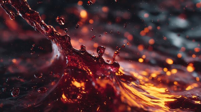 Red liquid splashing creating abstract wave motion