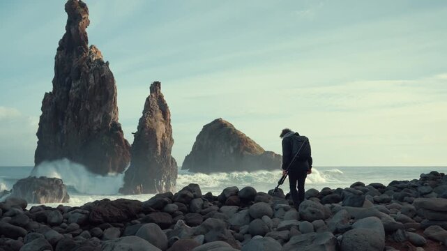 Stunning rock formations at Ilheus Da Ribeira shore during sunrise