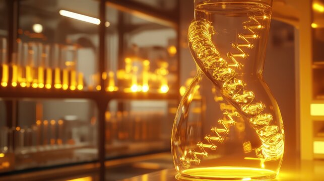 Golden dna double helix in a futuristic laboratory - Powered by Adobe
