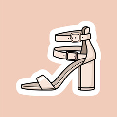 Elegant beige high-heel sandal vector sticker with double ankle straps and block heel. Perfect for fashion designs, planner stickers, boutique branding, and digital clipart sets.