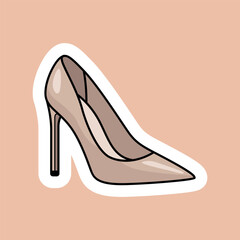 Casual beige high heel shoe sticker – elegant fashion vector clipart