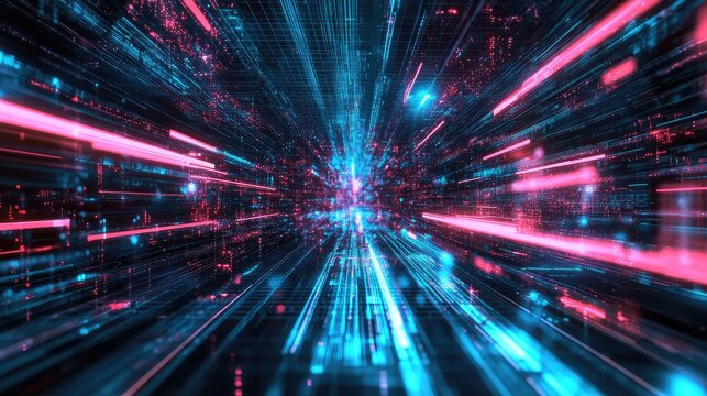 Digital data flowing through abstract cyberspace tunnel