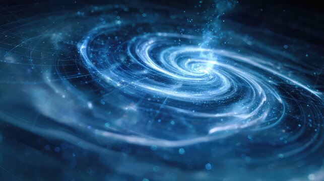 Blue glowing spiral galaxy vortex movement concept