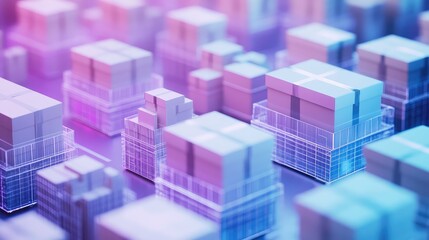 Abstract delivery boxes representing global logistics and supply chain