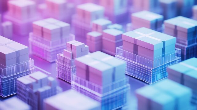 Abstract delivery boxes representing global logistics and supply chain