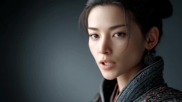 Close-up of an exquisite face of a Tang Dynasty woman showcasing oriental classical charm