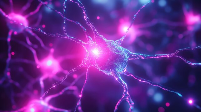 Neuron cell transmitting signals in abstract brain network