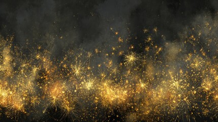 fireworks explode above dark grey texture bright golden sparks light night sky new years eve celebration banner 2025 holiday party background festive winter panorama image