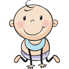 Happy Baby With Blue Bib Sitting And Smiling