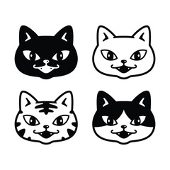 cat vector black kitten calico icon face head smiling cartoon character pet animal doodle logo illustration symbol design