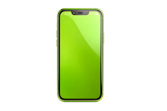 Smartphone with green screen display for mobile technology concept design