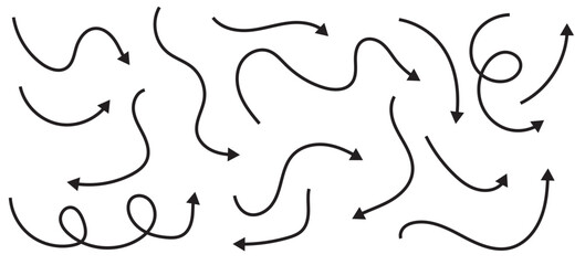 Set of hand drawn vector arrows doodle on white background. Different hand drawn arrow element collection design.