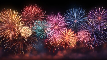 happy new year 2024  firework silvester new years eve party festival celebration holiday background banner greeting card  closeup of colorful fireworks pyrotechnics in the night  generative ai