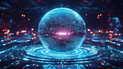 Digital sphere generating artificial intelligence data in futuristic network