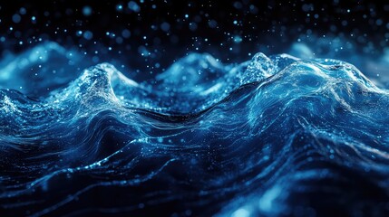 Digital blue wave particles forming abstract data flow