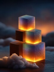 Colorful glowing cubes in a dreamy atmosphere.