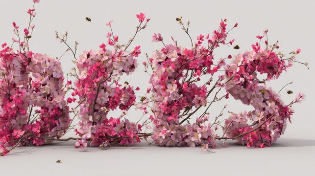 floral typography celebrating new beginnings with blossoming trees