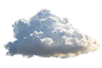 Big fluffy cloud formation during daylight with sunlight on transparent background