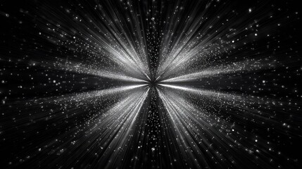 Abstract exploding light tunnel connecting digital particles