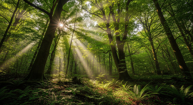 rays of light in the forest