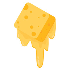 Cheese cartoon. Cube Cheese vector isolated on PNG. Cheese stretch.