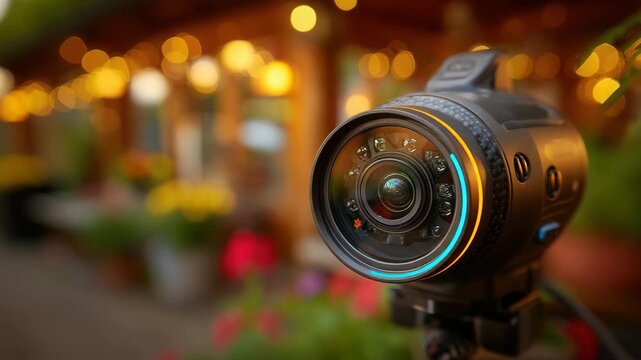 Sleek modern action camera capturing vibrant outdoor scenes, perfect for tech reviews, travel vlogs, and dynamic product demonstrations