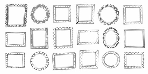 Collection of hand drawn doodle frames and borders in various shapes and styles