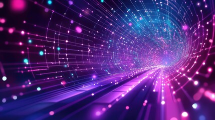 Digital data flowing through abstract futuristic network tunnel