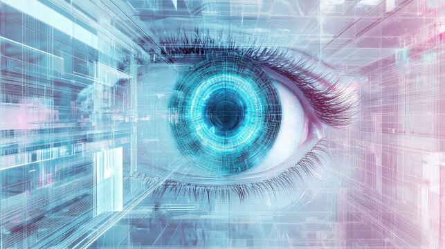 Human eye connecting to futuristic digital network vision - Powered by Adobe