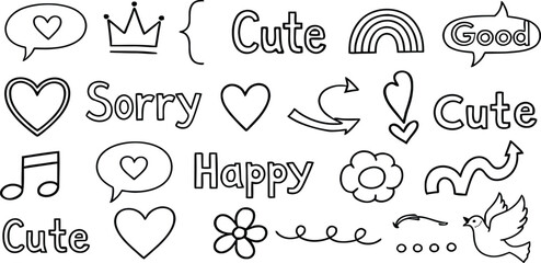 Collection of cute hand drawn doodle elements for design and decoration