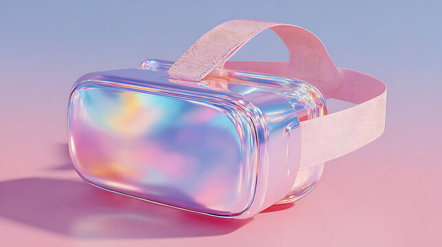 vr headset placed against pink and blue gradient backdrop symbolizing advanced virtual reality gaming technology digital simulation and immersive multimedia future tech