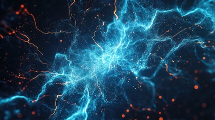 Blue and orange energy particles flowing abstract background