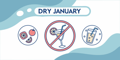Dry January concept with no alcohol sign
