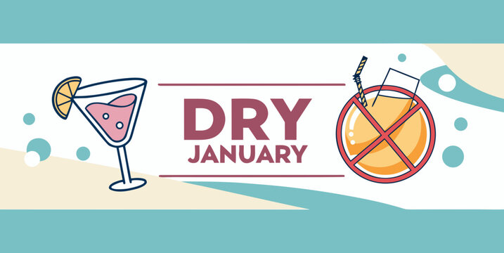 Dry January concept with no alcohol signs and cocktail