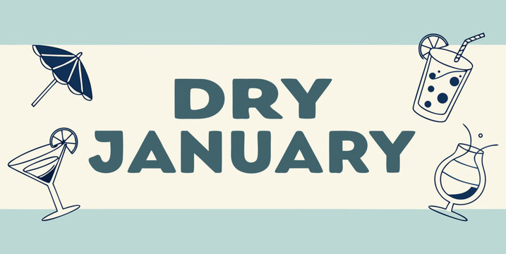 Dry January concept banner illustration with cocktail and umbrella decorations