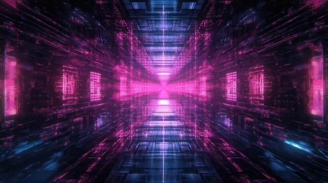 Digital tunnel visualizing data flow in cyberspace technology - Powered by Adobe