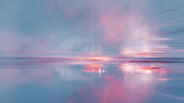 Abstract cityscape generating light trails across a reflective surface