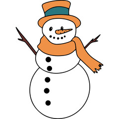 Hand Drawn Snowman Character With Orange Scarf And Top Hat On A Transparent Background